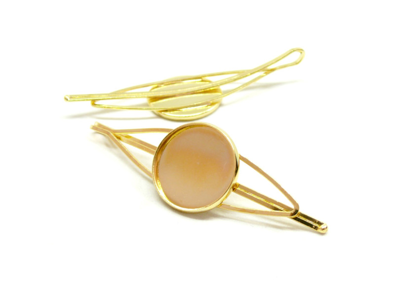 Supports Barrette, Bob Pin Pince a Cheveux 7 cm  pour cabochon 20mm mm, métal coloris Doré