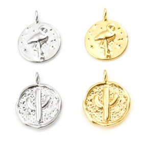 PS11833917 – Lot de 1 Pendentif Médaillon Cactus 14mm – Cuivre Doré à l'Or fin 18KT