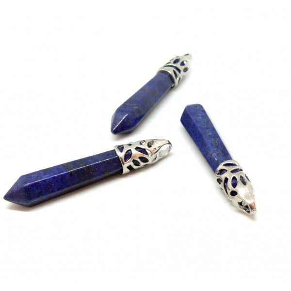 Pendentif grand pendule Lapis lazuli, Yoga Healing  62mm, métal coloris Argent