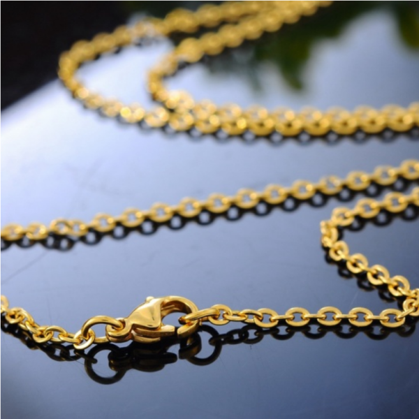 Collier, Sautoir 60 cm maille 3 par 2.5 mm, Acier Inoxydable 304 finition Doré