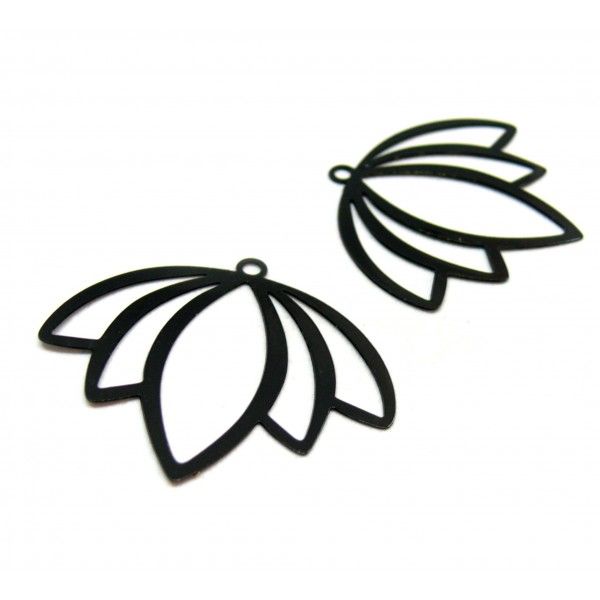 Estampes - pendentif filigrane Bourgeon, Fleur 35 par 30mm - cuivre coloris Noir