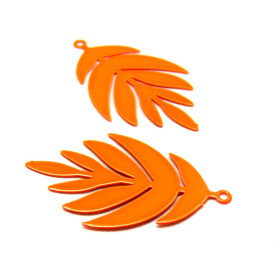 AE117017 – Lot de 2 Estampes Filigrane Feuille 24x40mm – Laiton Orange Fluo