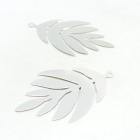 AE117017 – Lot de 2 Estampes Pendentif Filigrane Feuille 24x40mm – Laiton Argent Platine