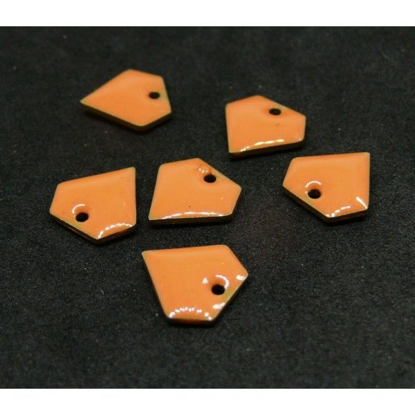 AE100 PAX 2 pendentifs sequins émaillés forme Diamant 10 mm base doré coloris Orange