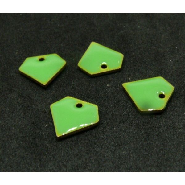 AE100 PAX 2 pendentifs sequins émaillés forme Diamant 10 mm base doré coloris Vert