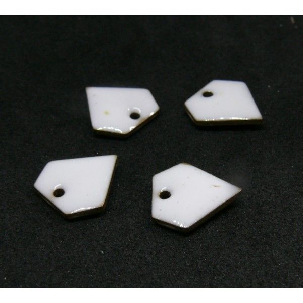 AE100 PAX 2 pendentifs sequins émaillés forme Diamant 10 mm base doré coloris Blanc