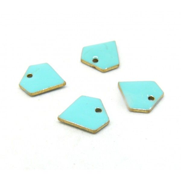 AE100 PAX 2 pendentifs sequins émaillés forme Diamant 10 mm base doré coloris Bleu Turquoise
