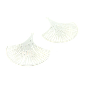 AE115676 – Lot de 2 Estampes Pendentif Filigrane Ginkgo Biloba 24x40mm – Laiton Argent Vif