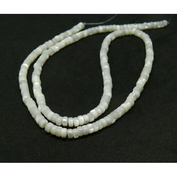 PS11765606 Lot de 10 cm de perles nacre véritable Blanc Crème Rondelles  4 par 2,9 mm