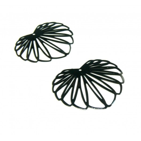 Estampes - pendentif filigrane Feuille de Lotus 35 par 32mm - laiton coloris Noir