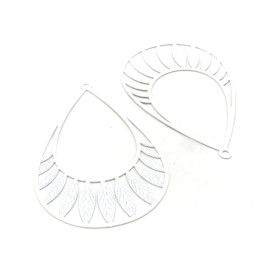 AE116153 – Lot de 2 Estampes Filigrane Goutte Plumes 24x40mm – Laiton Blanc