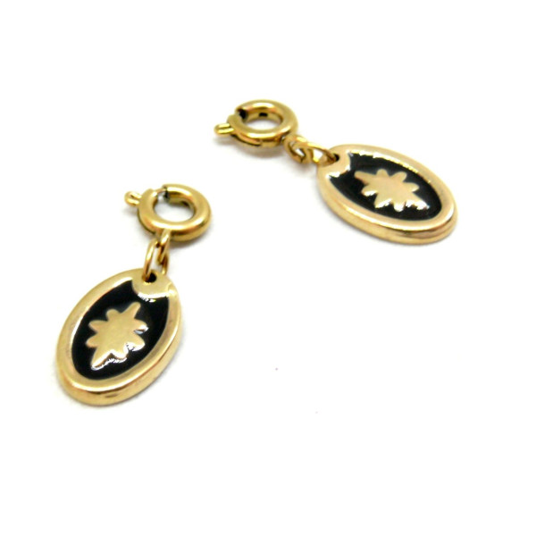 PS11830420 – Lot de 1 Pendentif avec Mousqueton Ovale 13x8mm Émail Noir Doré – Acier Inoxydable 304