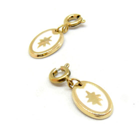 Pendentif  avec mousquetons  Ovale 13 par 8 mm style émaille Blanc - Doré en Acier Inoxydable 304 - pour bijoux raffinés