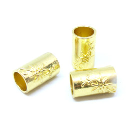 PS110080282 – Lot de 2 ou 5 Perles Intercalaires Slide Passant Cylindre Tube Fleur 20mm – Métal Finition Doré