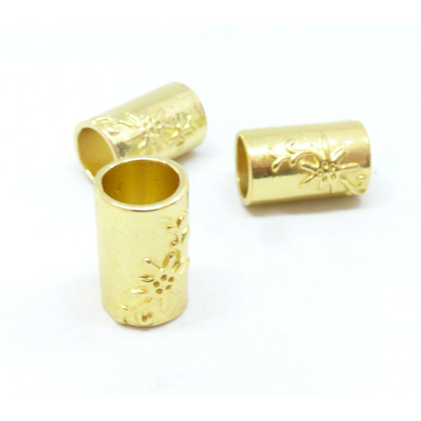 PS110080282 – Lot de 2 ou 5 Perles Intercalaires Slide Passant Cylindre Tube Fleur 20mm – Métal Finition Doré
