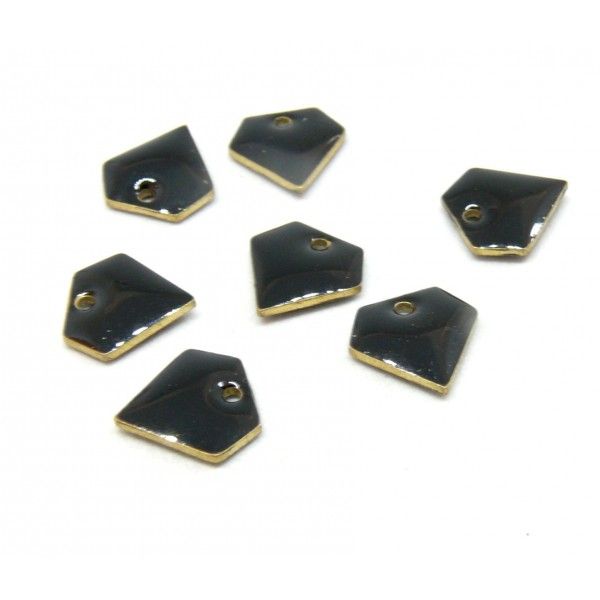 AE100 PAX 2 pendentifs sequins émaillés forme Diamant 10 mm base doré coloris Noir