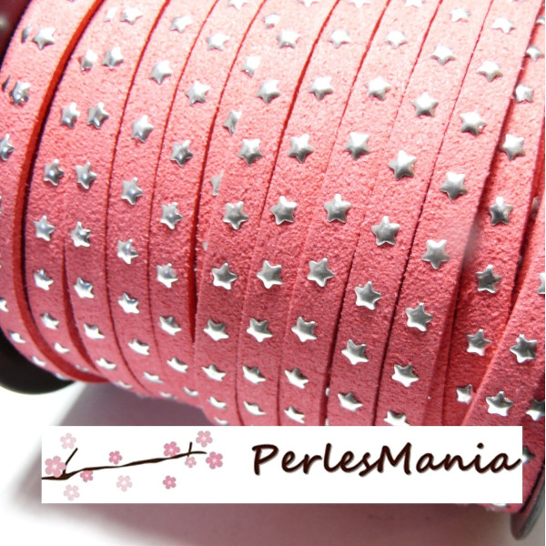 5 mètres de suédine à ETOILES rivets argentées ROSE FUCHSIA H601, 5 par 2mm, DIY 