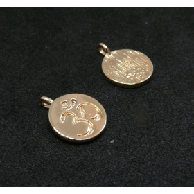 PS110119963 – Lot de 1 Pendentif Médaillon Yoga Ohm 9mm – Cuivre Doré à l'Or fin 18KT