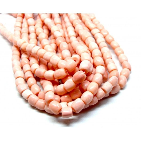 Lot d'environ 20 cm Perles de Corail bambou de Mer Baril Rose Saumon  8 par 9 mm
