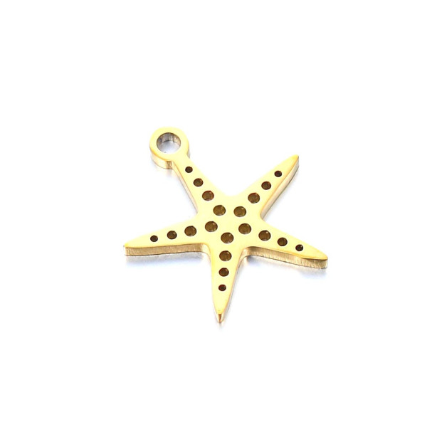 Pendentifs, breloques - Étoile de mer- 13 mm - Doré en Acier Inoxydable 304 - placage Ionique