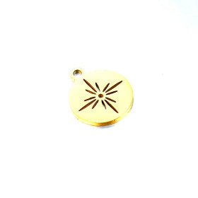 Pendentifs, breloques - Médaille avec Étoile - 12 mm - Doré en Acier Inoxydable 304 Placage Ionique