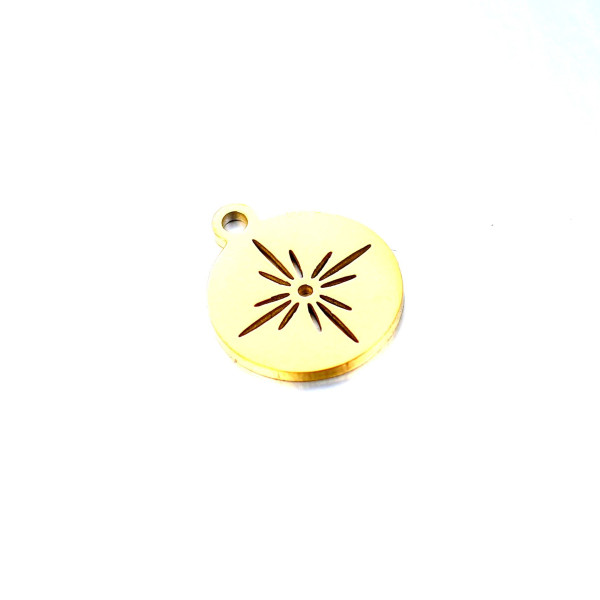 Pendentifs, breloques - Médaille avec Étoile - 12 mm - Doré en Acier Inoxydable 304 Placage Ionique