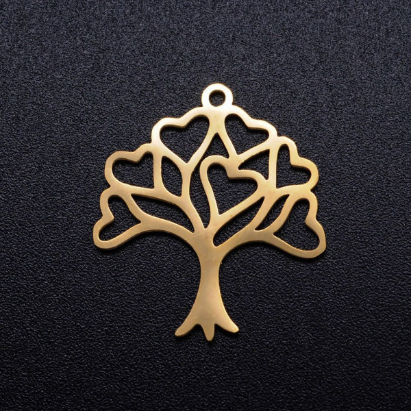 Pendentifs, breloques Arbre à cœurs  21 mm,  Acier Inoxydable Doré, Placage Ionique