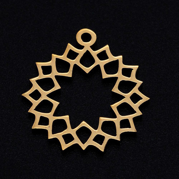 Pendentifs, breloques, Forme Géométrique Mandala  18 mm,  Acier Inoxydable, finition Doré Placage Ionique