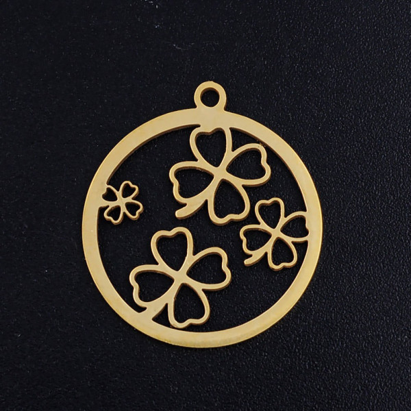 Médailles, breloques - Trèfles - 20 mm - Doré en Acier Inoxydable 201 - Placage Ionique