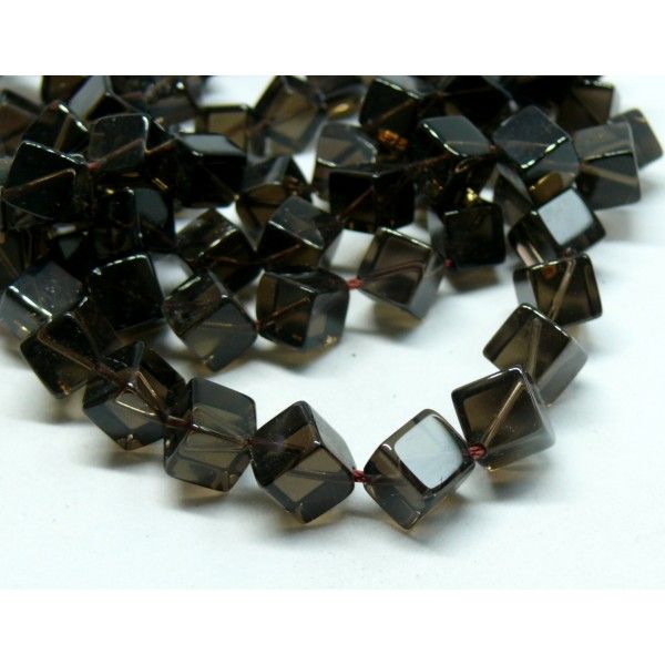 Lot 6 perles cube diagonale 10 mm en Quartz fumé Grade AA