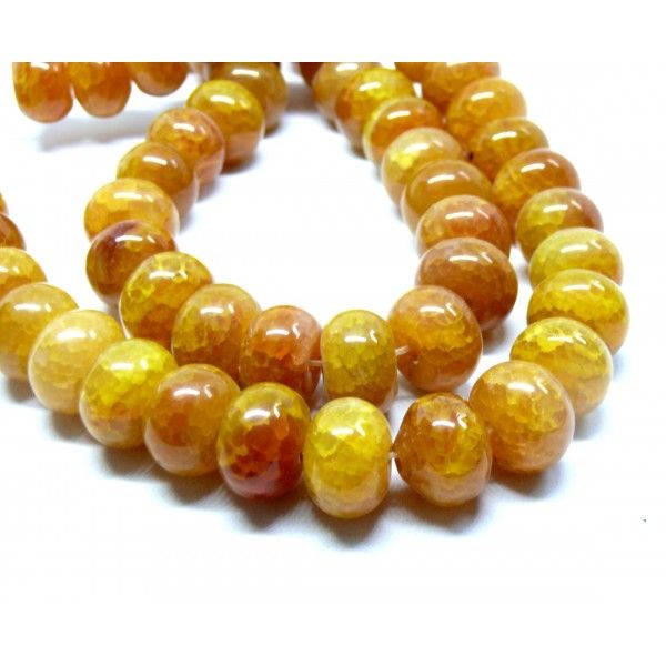 Lot de 4 perles rondelles Agate Craquelée  9 par 14mm Coloris Jaune Orange