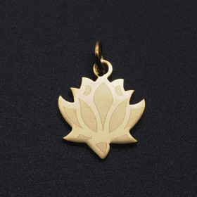 Breloques -Yoga Fleur de Lotus - 17 mm - Doré en Acier Inoxydable 201 - Placage Ionique