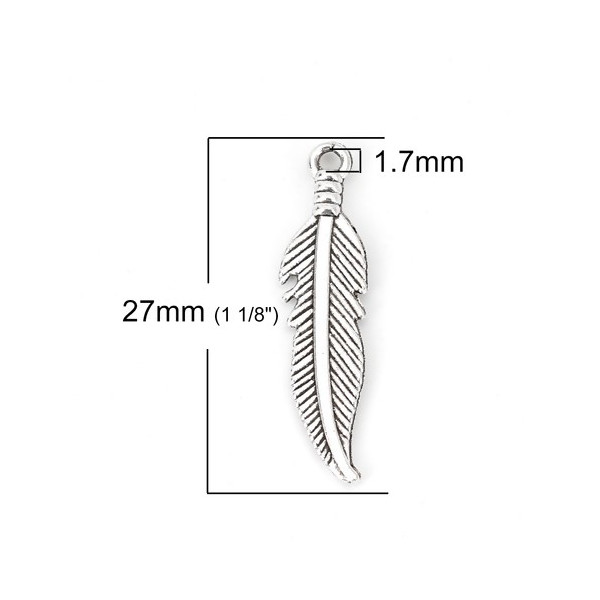 Pendentifs Plume 27mm – Métal Argent Antique