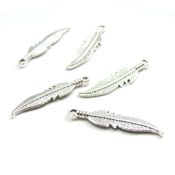 Pendentifs Plume 27mm – Métal Argent Antique