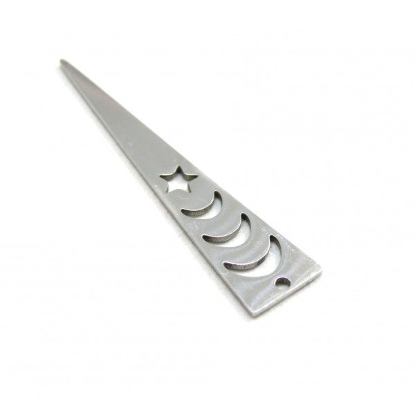 PS11846632 PAX 1 Pendentif Long triangle Etoile, Lune, Galaxie  48 mm, Acier Inoxydable finition Argent Platine