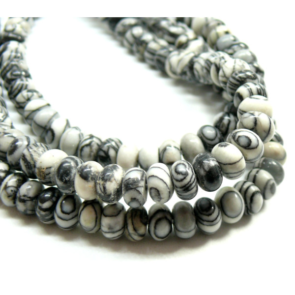 Perles Rondelles 8 par 5mm, Jaspe Toile Araignée