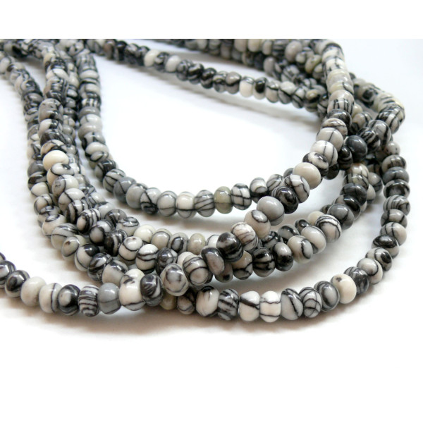 Perles Rondelles 6 par 4mm, Jaspe Toile Araignée