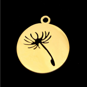 Pendentif Médaillon Pissenlit 16 mm, Acier Inoxydable finition Doré