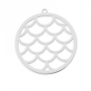 Pendentif Médaillon Vague, Écaille 30 mm, Acier Inoxydable finition Argenté