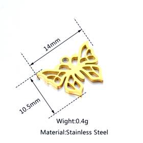 Pendentif Papillon 14 mm, Acier Inoxydable finition Doré