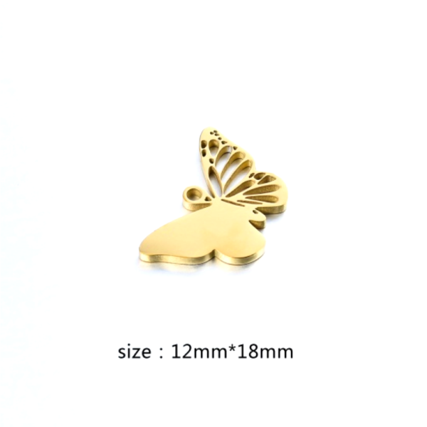 Pendentif Papillon 18 mm – Acier Inoxydable 304 – Finition Dorée
