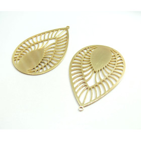 Pendentif Goutte Art Déco 52mm, Acier Inoxydable finition Doré