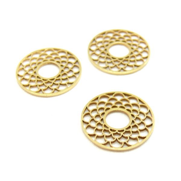 Pendentif, Connecteur Cercle avec écaille 17 mm, Acier Inoxydable finition Doré