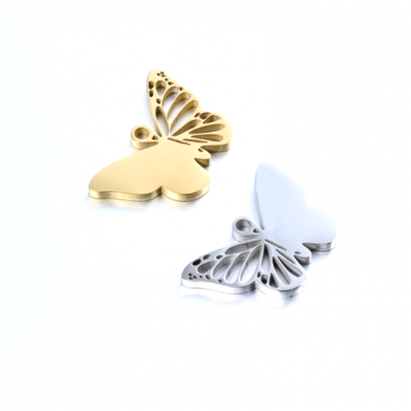 Pendentif, breloque - Papillon- 12 mm - Argenté en Acier Inoxydable 304 - pour bijoux raffinés