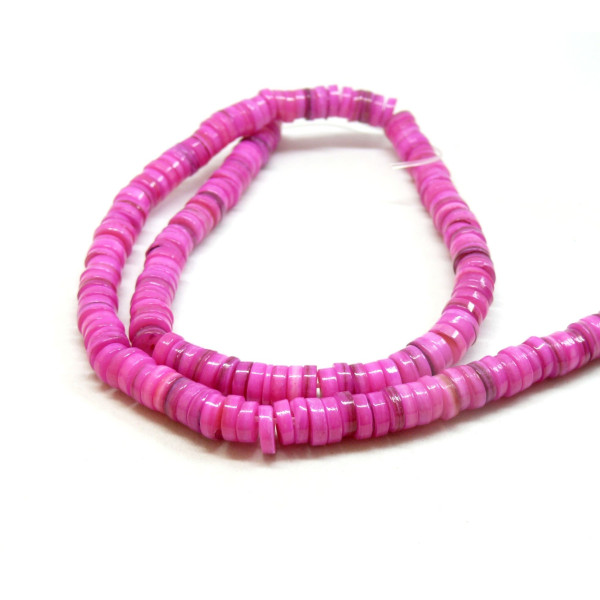 Perles nacre véritable Rose Fuchsia Rondelles  6mm