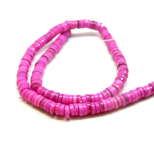Perles nacre véritable Rose Fuchsia Rondelles  6mm