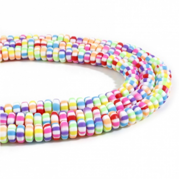 PS11844071 Lot 1 fil d'environ 110 Perles rondelles Heishi en pâte polymère 8mm multicolores