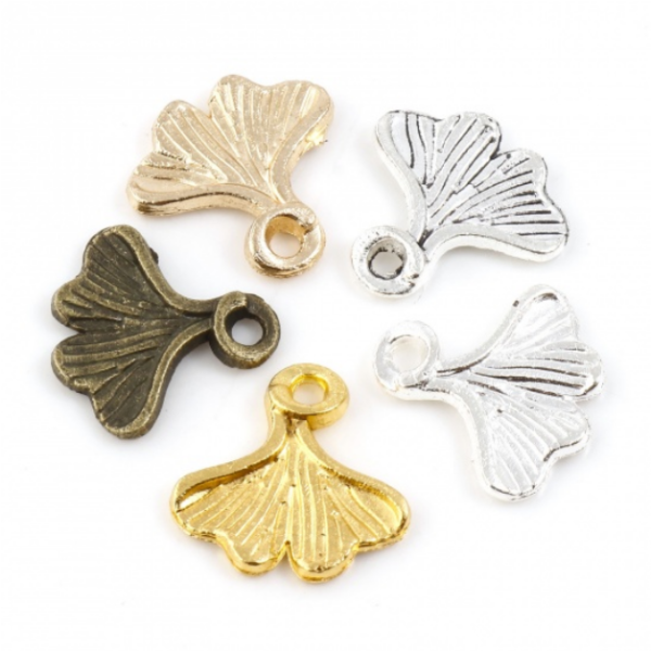 Pendentifs Feuille Ginkgo biloba 13mm métal couleur Or Clair
