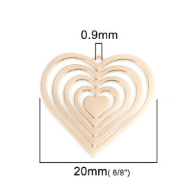 Estampes, pendentif filigrane Coeur 20mm, métal couleur Doré, pour fabrication de bijoux