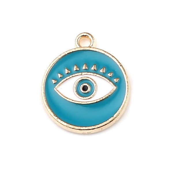Pendentifs Œil de Protection Médaillon Émaillé 18x15mm – Métal Doré Bleu Turquoise